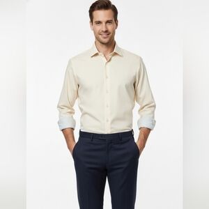 NWOT Lorenzo Uomo Men's Button Up Dress Shirt Size 34/35 Cream Long Sleeve